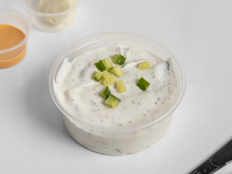 Tzatziki topped with diced cucumber